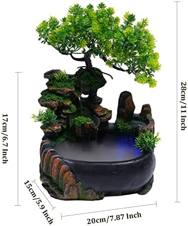 TFCFL Desktop Fountain Waterfall with Rockery and LED Lights