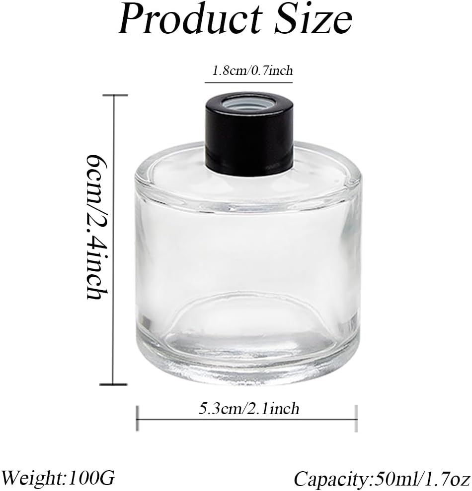 2Pcs 50ml Clear Glass Diffuser Jars with Black Lids