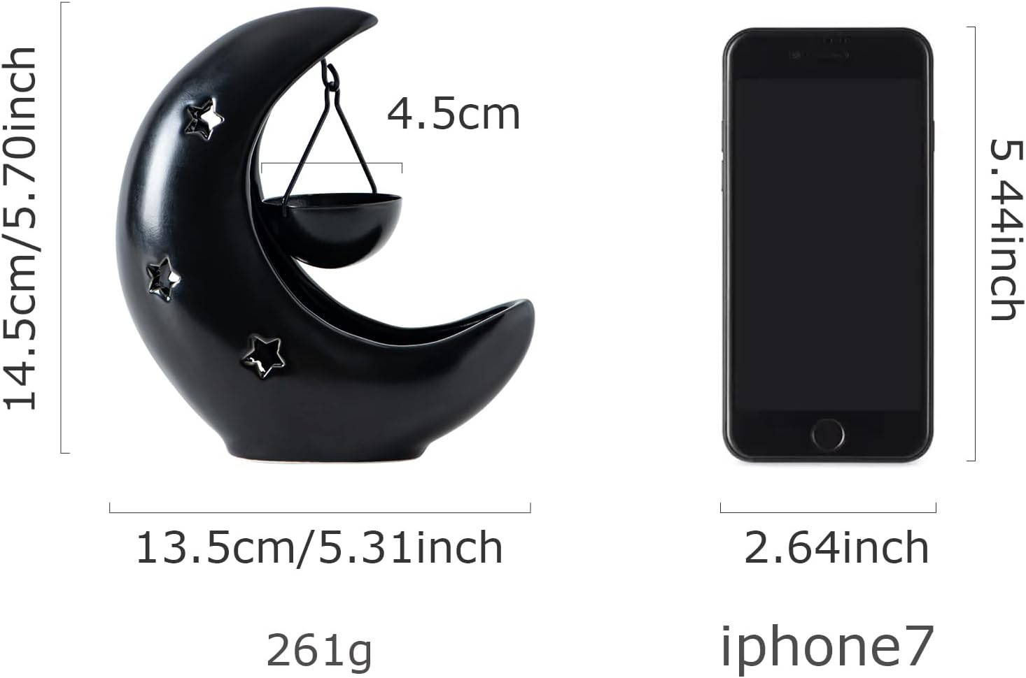 Crescent Moon Ceramic Essential Oil Burner Black