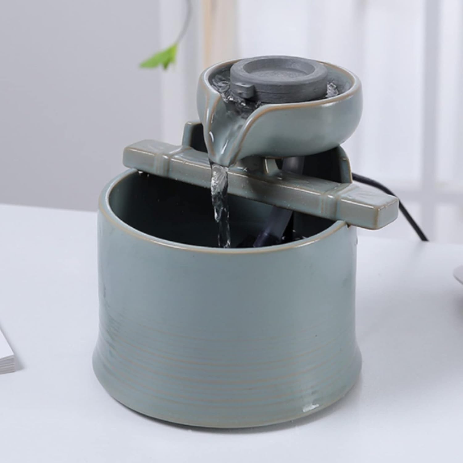 Tabletop Fountain Mini Ceramic Indoor Fountain for Living Room Office Bedroom