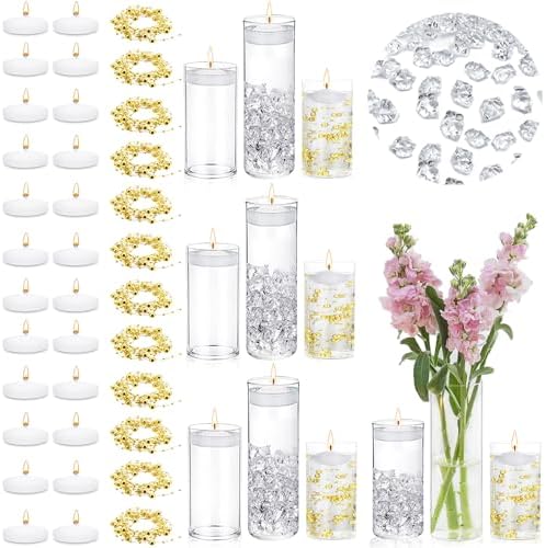 12 Piece Glass Vase Set with Floating Candles and Ice