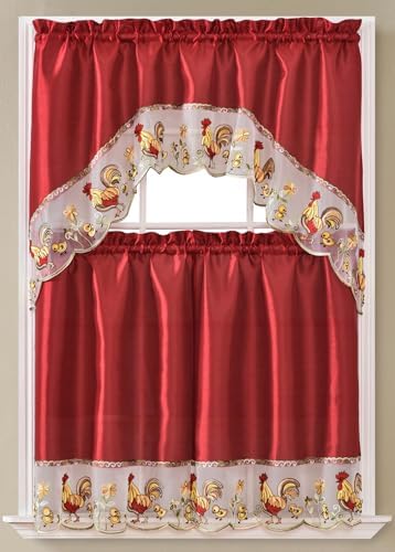 GLORY RUGS 3pc Kitchen Rooster Valance Set