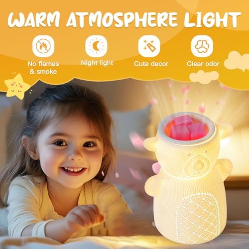 Cute Ceramic Wax Warmer with Night Light and Adjustable Fragrance