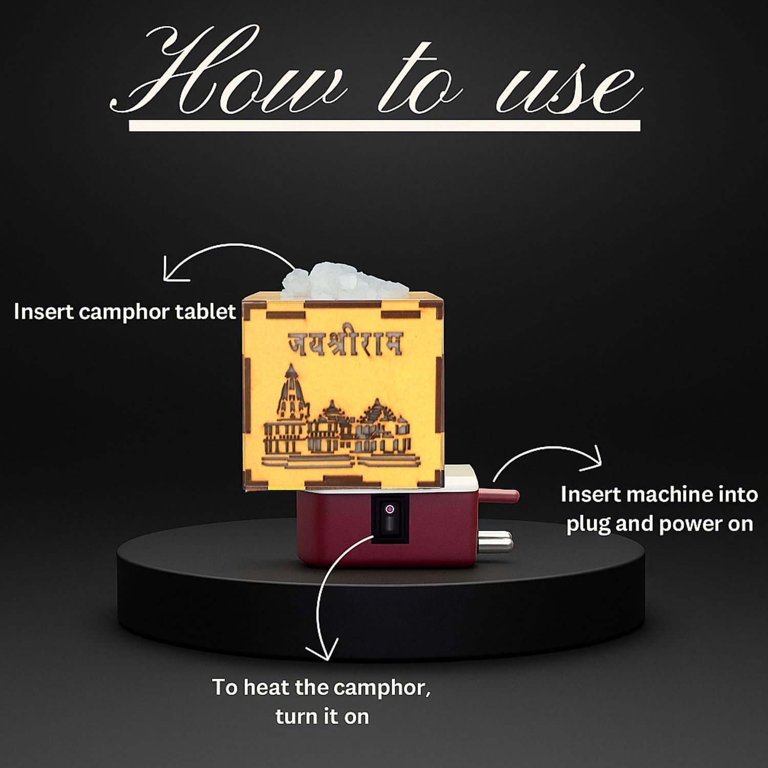 Auto Cut Ram Mandir Camphor Burner with Night Lamp
