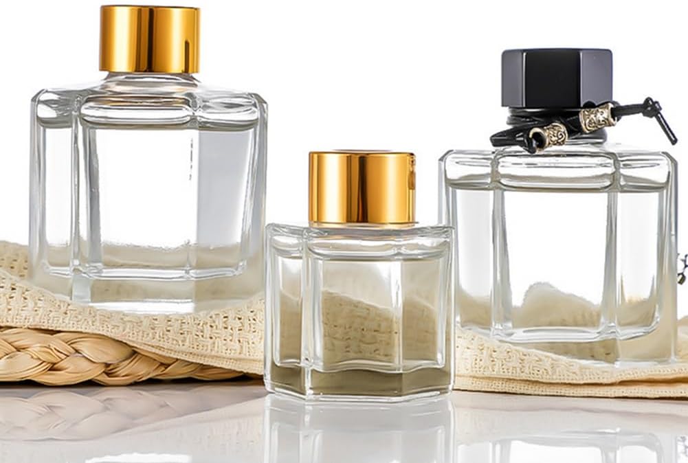 2PCS 50ml Glass Hexagonal Diffuser Jar with Gold Cap