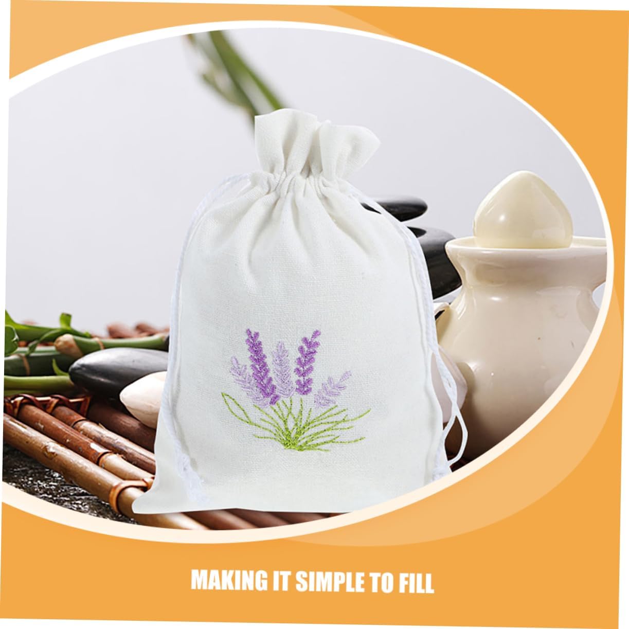 VALICLUD 4Pcs Embroidered Lavender Drawstring Pouches