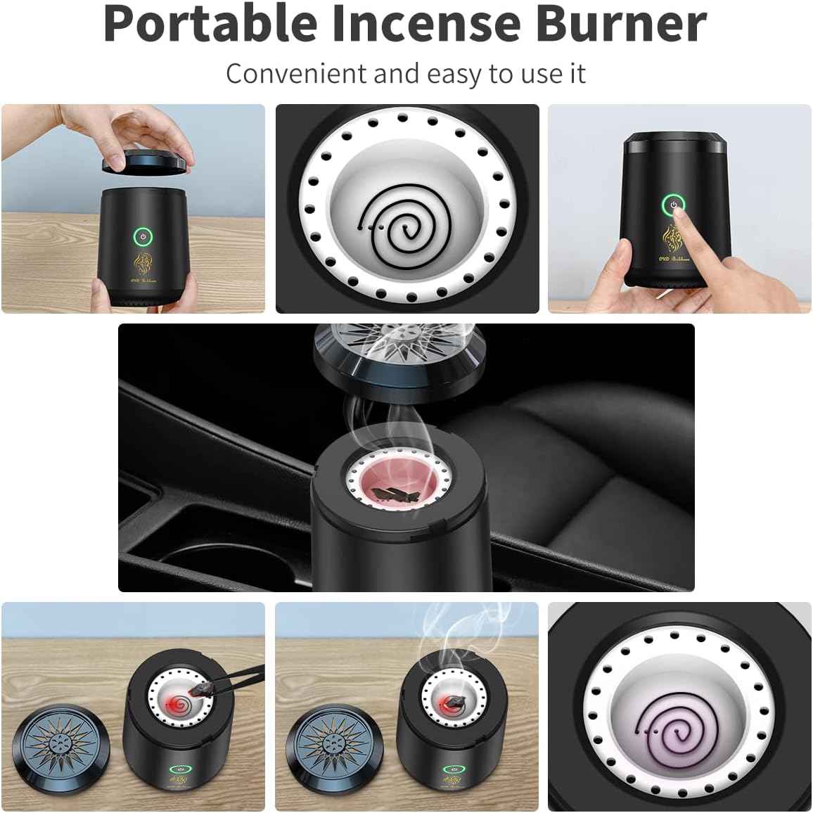 Portable Mini Incense Burner USB Rechargeable Aroma Diffuser