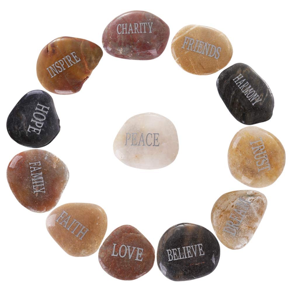 12PCS Engraved Inspirational Polished Garden Stones
