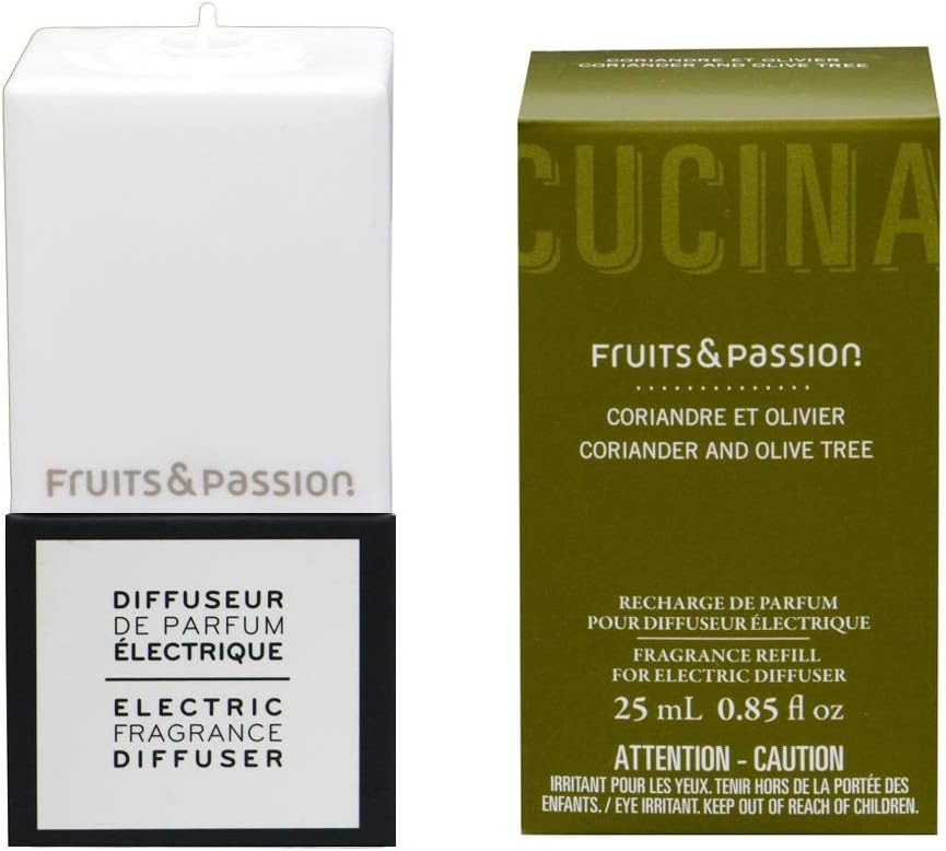 Fruits and Passion Electric Diffuser with Coriander Olive Tree Refills