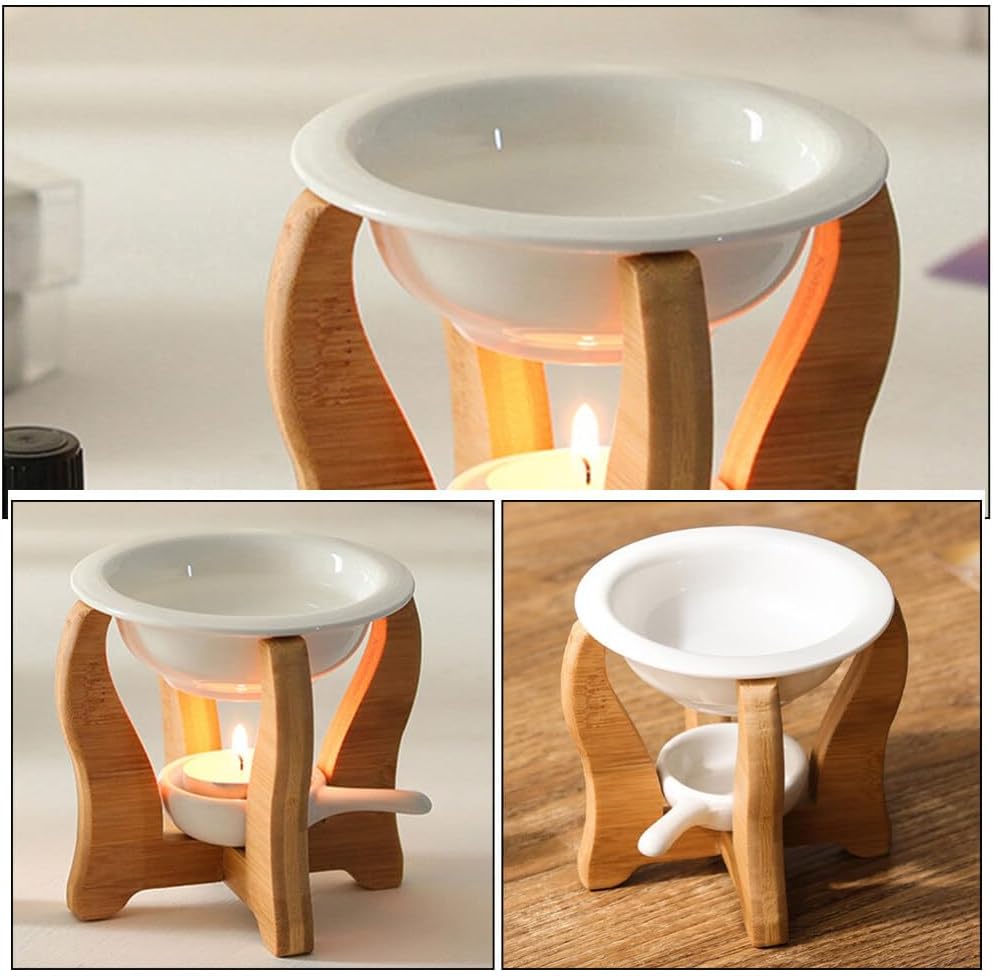 HOMSFOU Ceramic Wax Warmer with Bamboo Stand