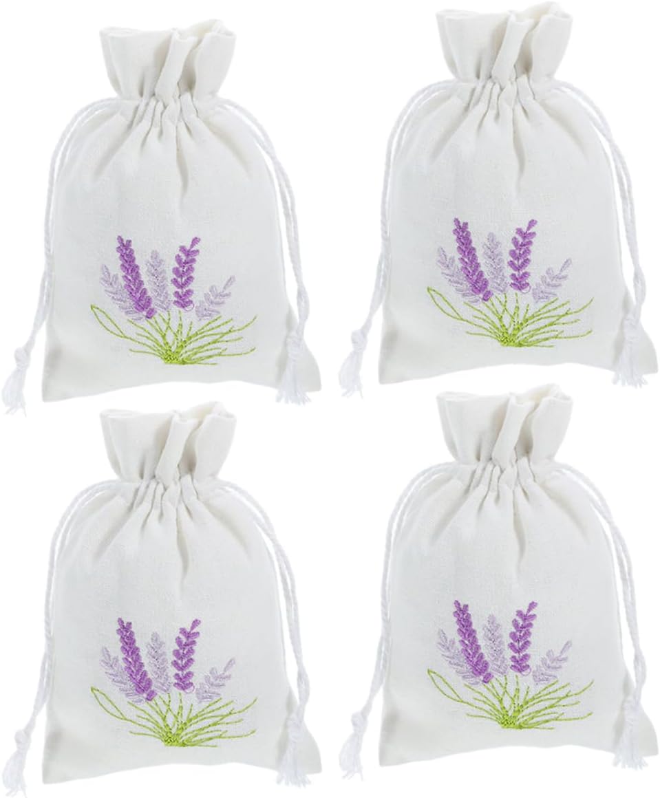 Zerodeko 4pc Lavender Sachet Bags Drawstring Pouches for Clothes