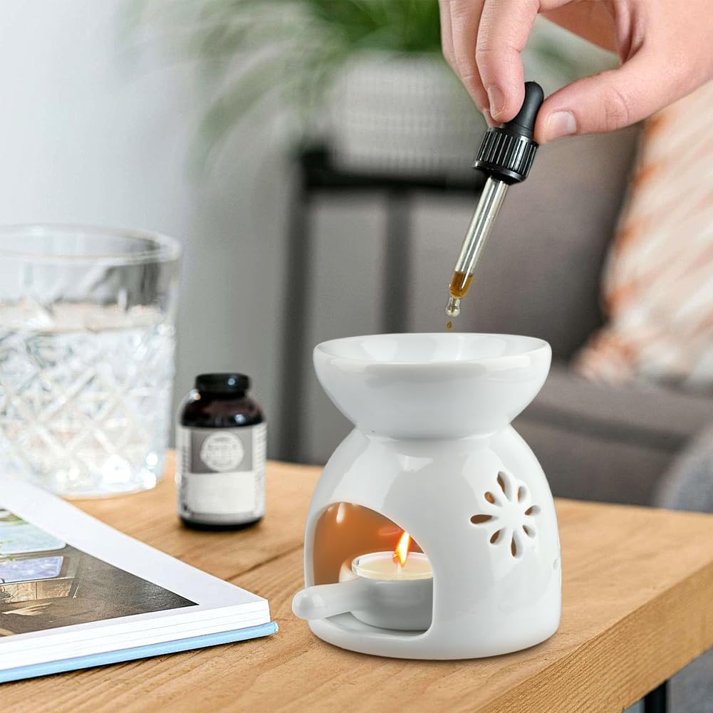 Ceramic Oil Burner with Flower Pattern and Candle Spoon