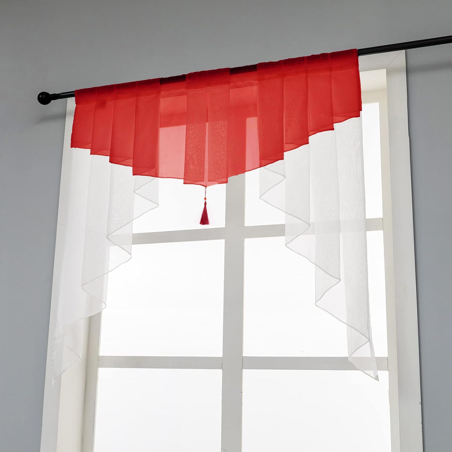 Swag Sheer Valance Curtains 39x39 Red White