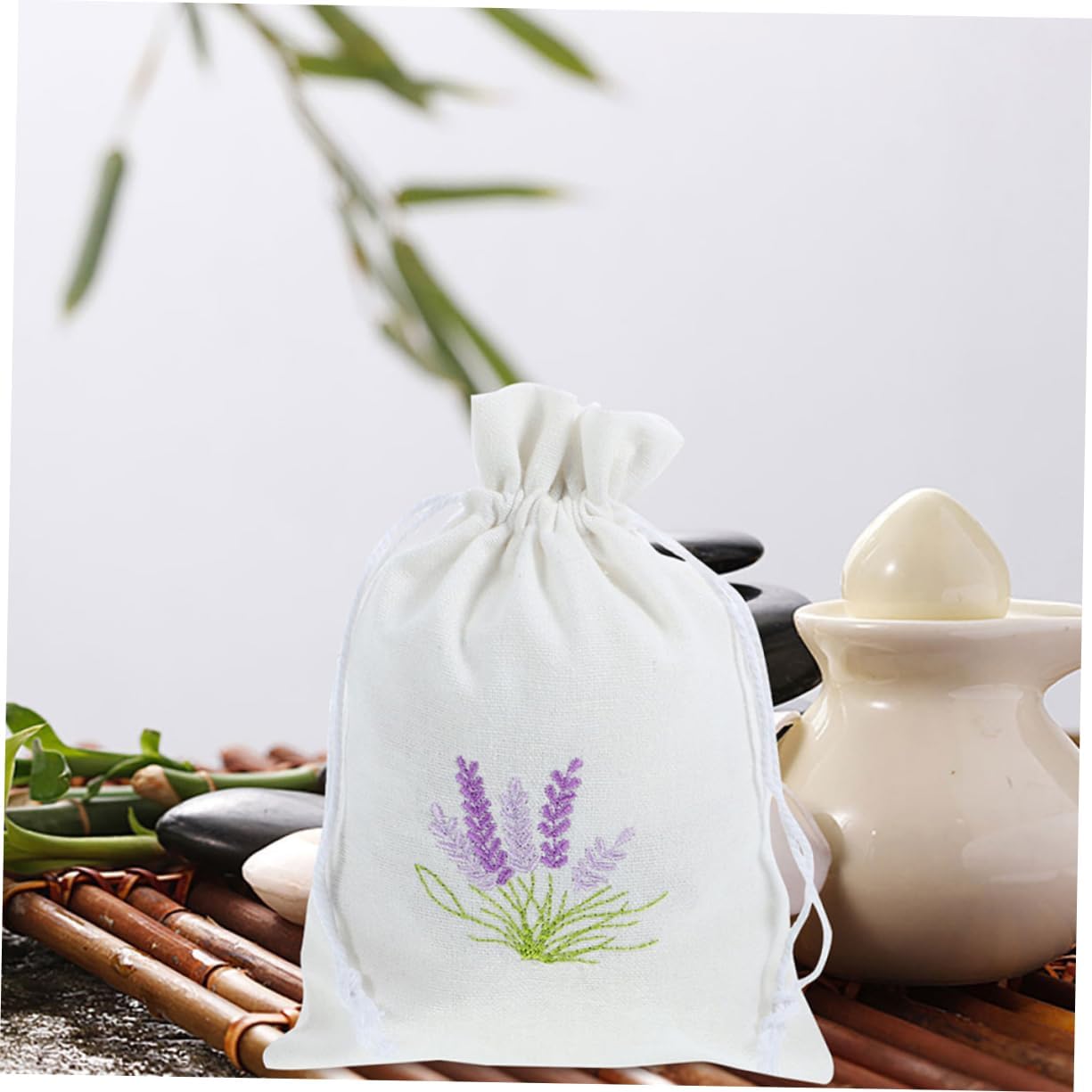 VALICLUD 4Pcs Embroidered Lavender Drawstring Pouches