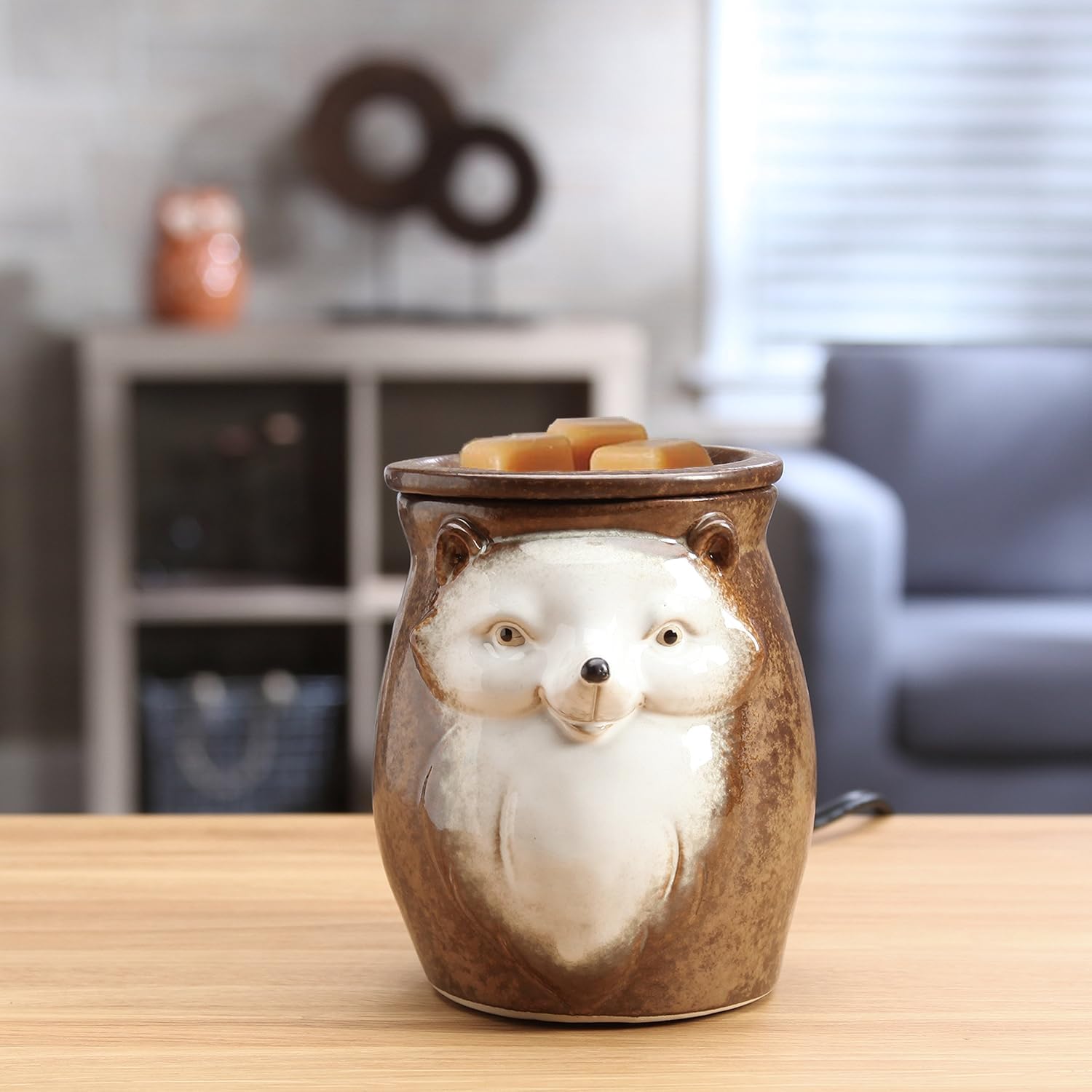 Hosley 5 Inch High Brown Woodland Animal Ceramic Electric Oil Warmer