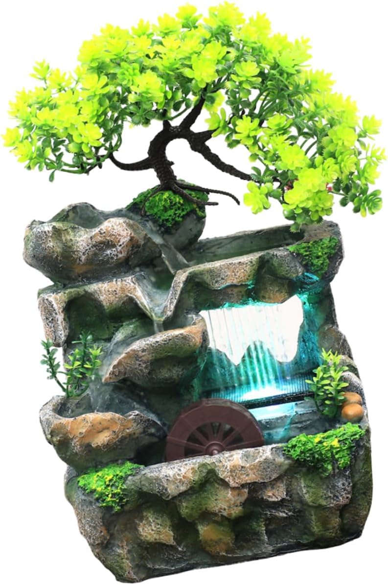 Mobestech Mini Resin Indoor Water Fountain with LED Lights