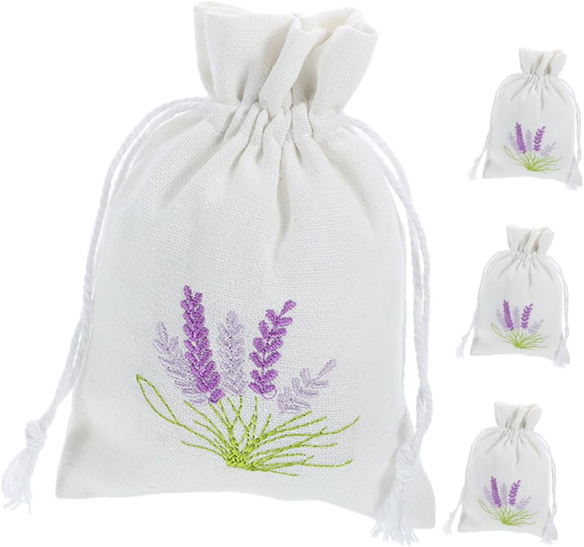 VALICLUD 4Pcs Embroidered Lavender Drawstring Pouches