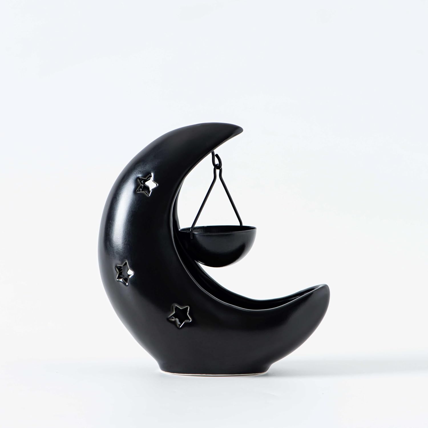 Crescent Moon Ceramic Essential Oil Burner Black