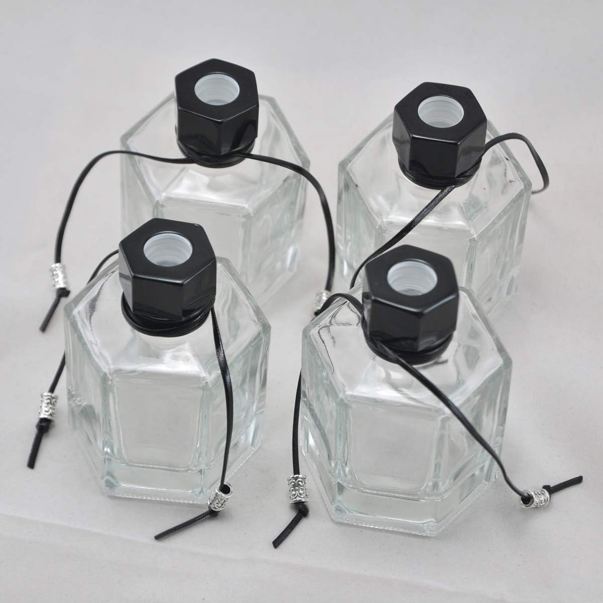 Set of 4 Hexagonal Glass Diffuser Bottles 120ml Black Cap 1
