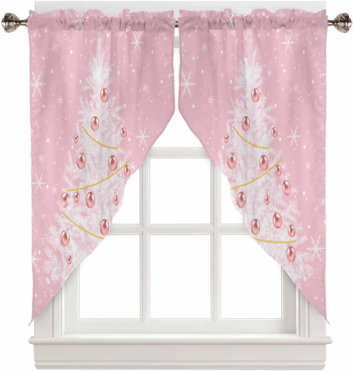 Christmas Pink Swag Valance Curtains for Windows