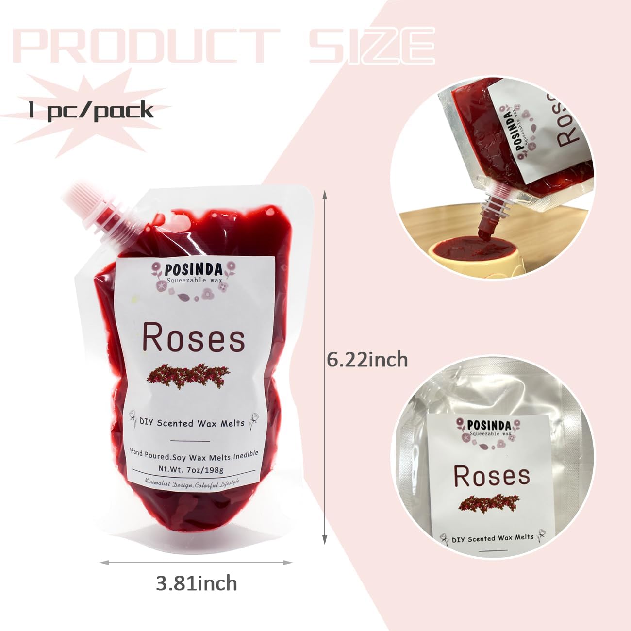 1pc 7oz Rose Squeezable Wax Melts for Home Fragrance