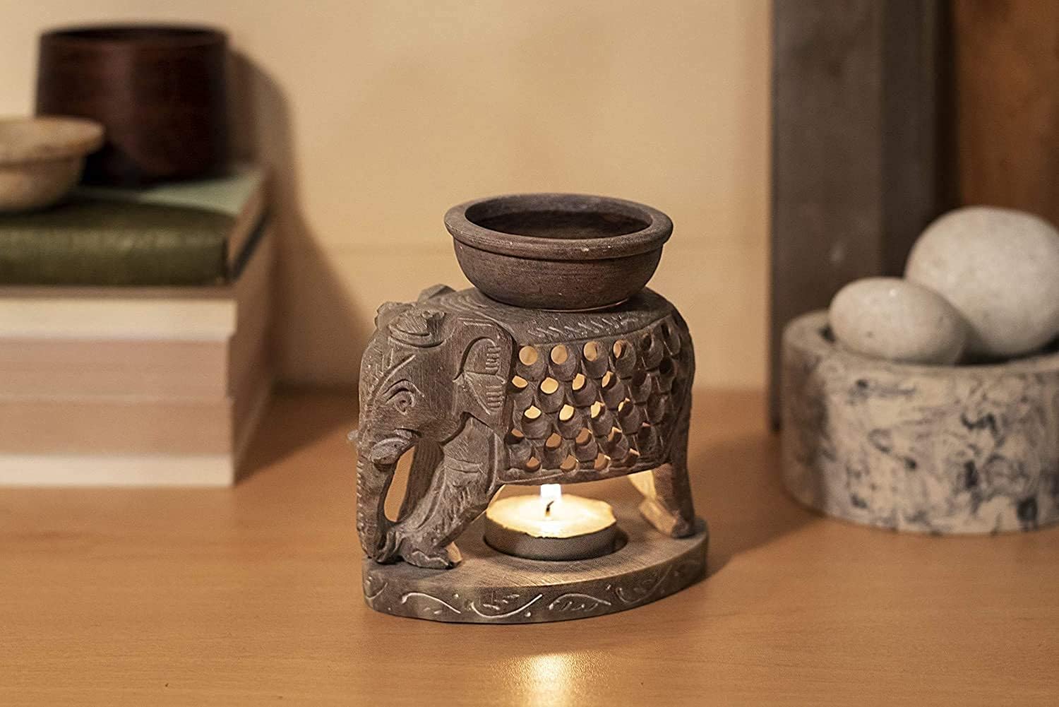 ARTISENIA Soapstone Essential Oil Burner with Tea Light Holder