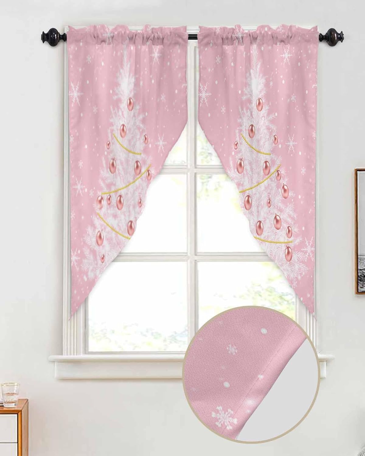 Christmas Pink Swag Valance Curtains for Windows