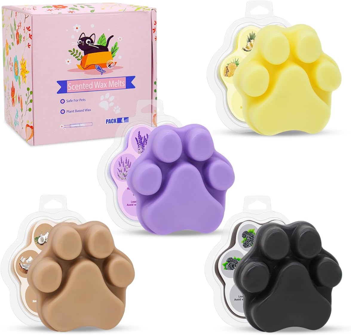 Calm Life Scented Wax Melts 4 Pack Natural Soy Candles Cat Paw Shape
