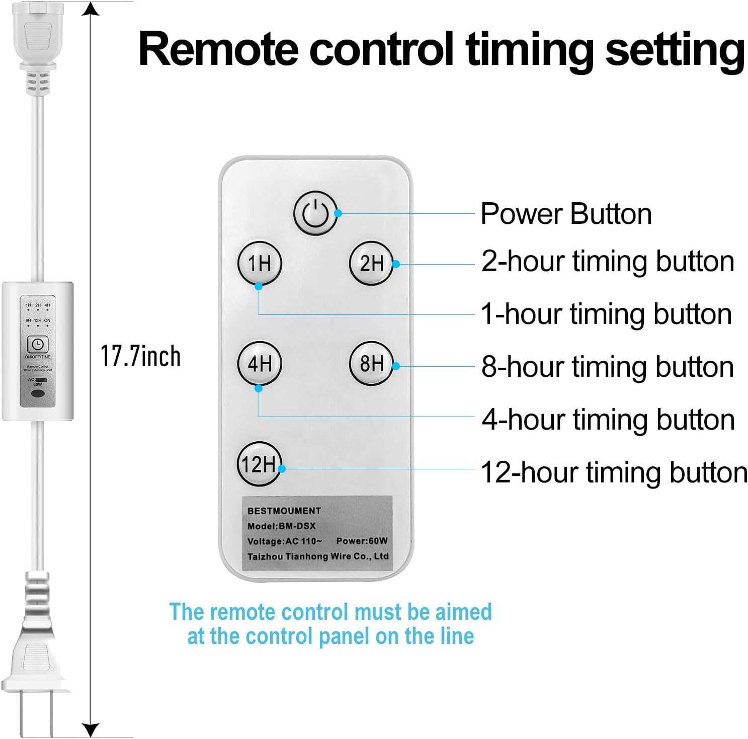 177 Inch Remote Control Timer for Small Appliances Auto Off