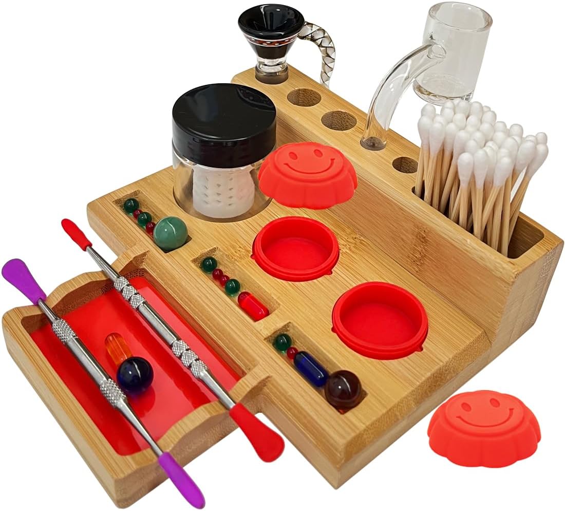 Desk Wax Tool Station Holder with Terp Pearl Tray and Cleaner