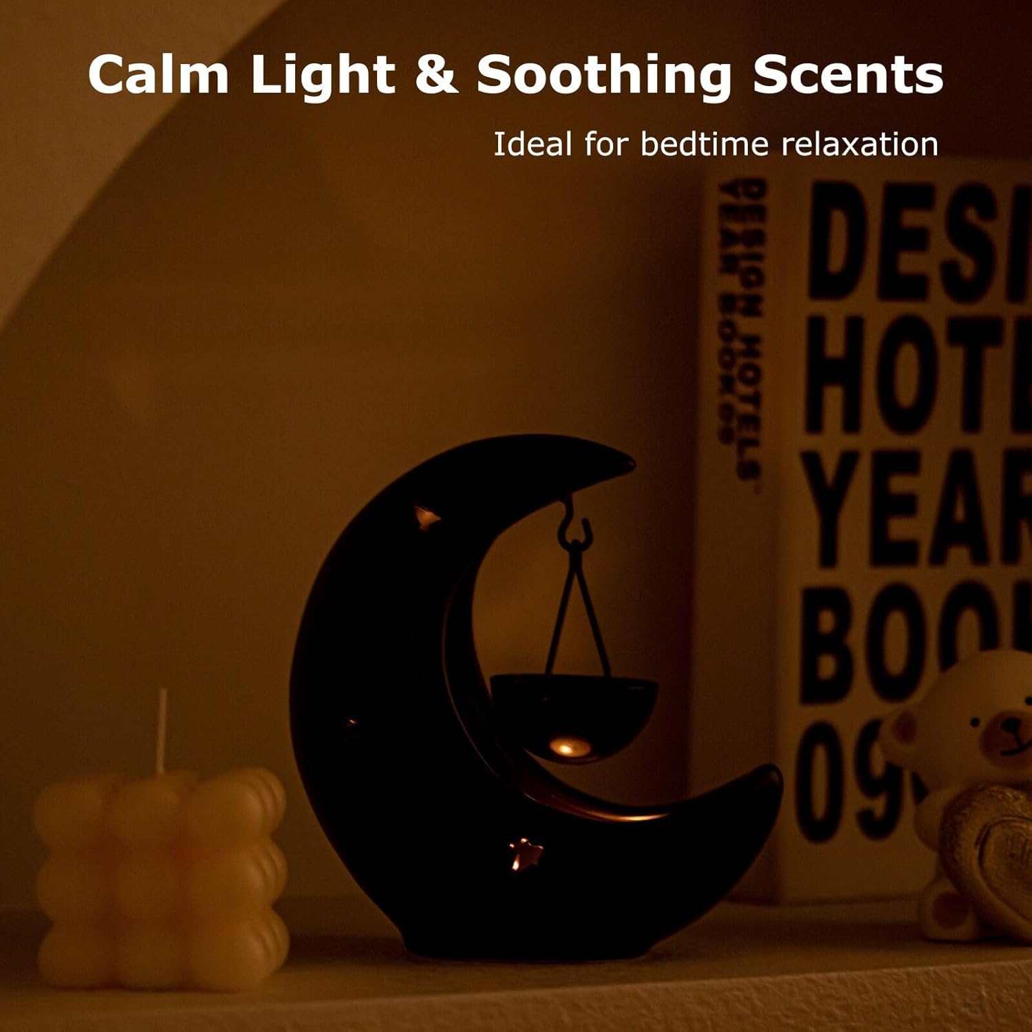 Crescent Moon Ceramic Essential Oil Burner Black