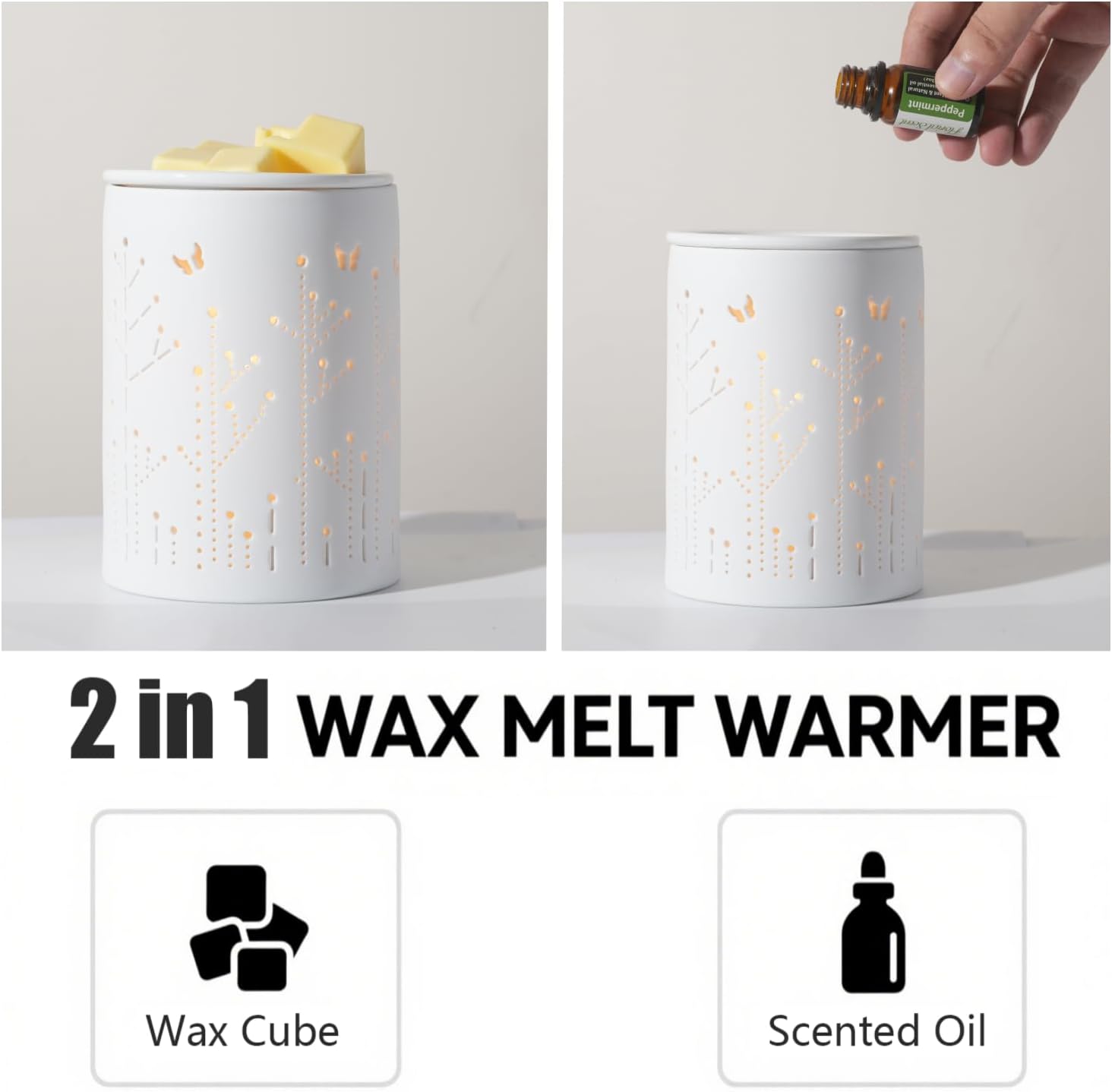 White Ceramic Electric Wax Melter with LED Light
