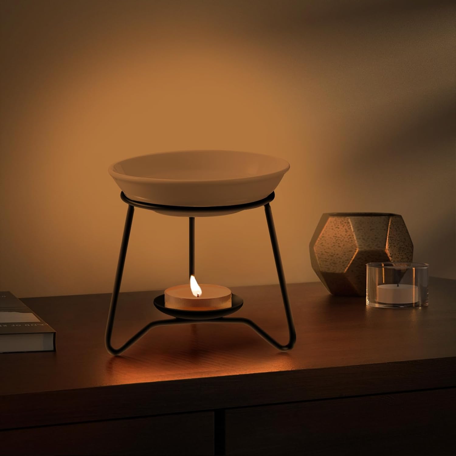 WDCD Wax Melt Essential Oil Burner Ceramic Aromatherapy Diffuser with Petal Design