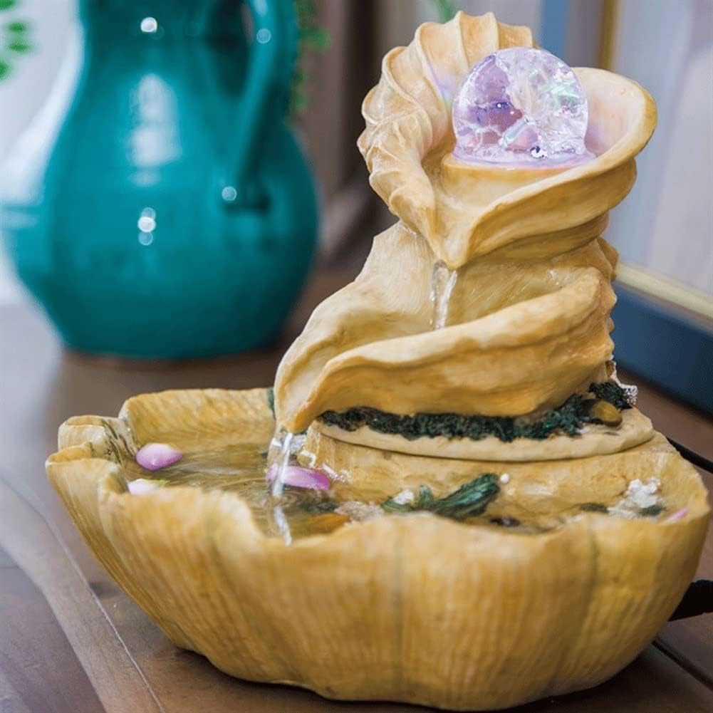 DLMMII Tabletop Fountain Resin Conch Indoor Waterfall Decoration