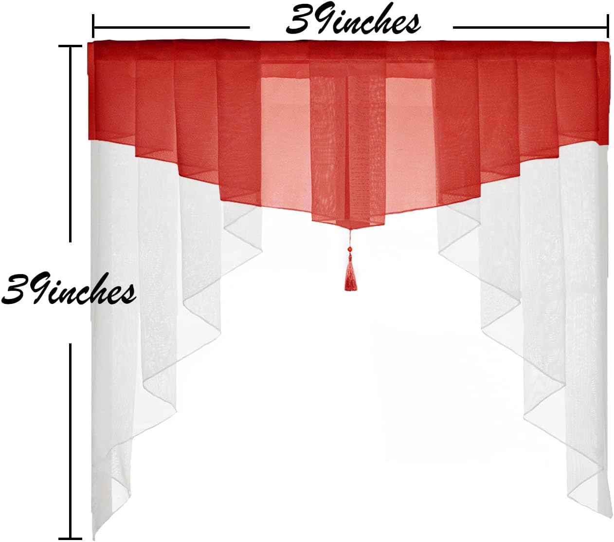 Swag Sheer Valance Curtains 39x39 Red White