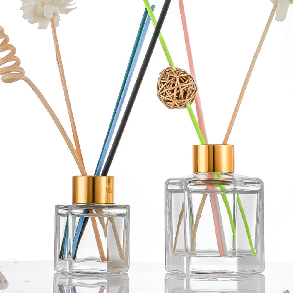 2PCS 50ml Glass Hexagonal Diffuser Jar with Gold Cap
