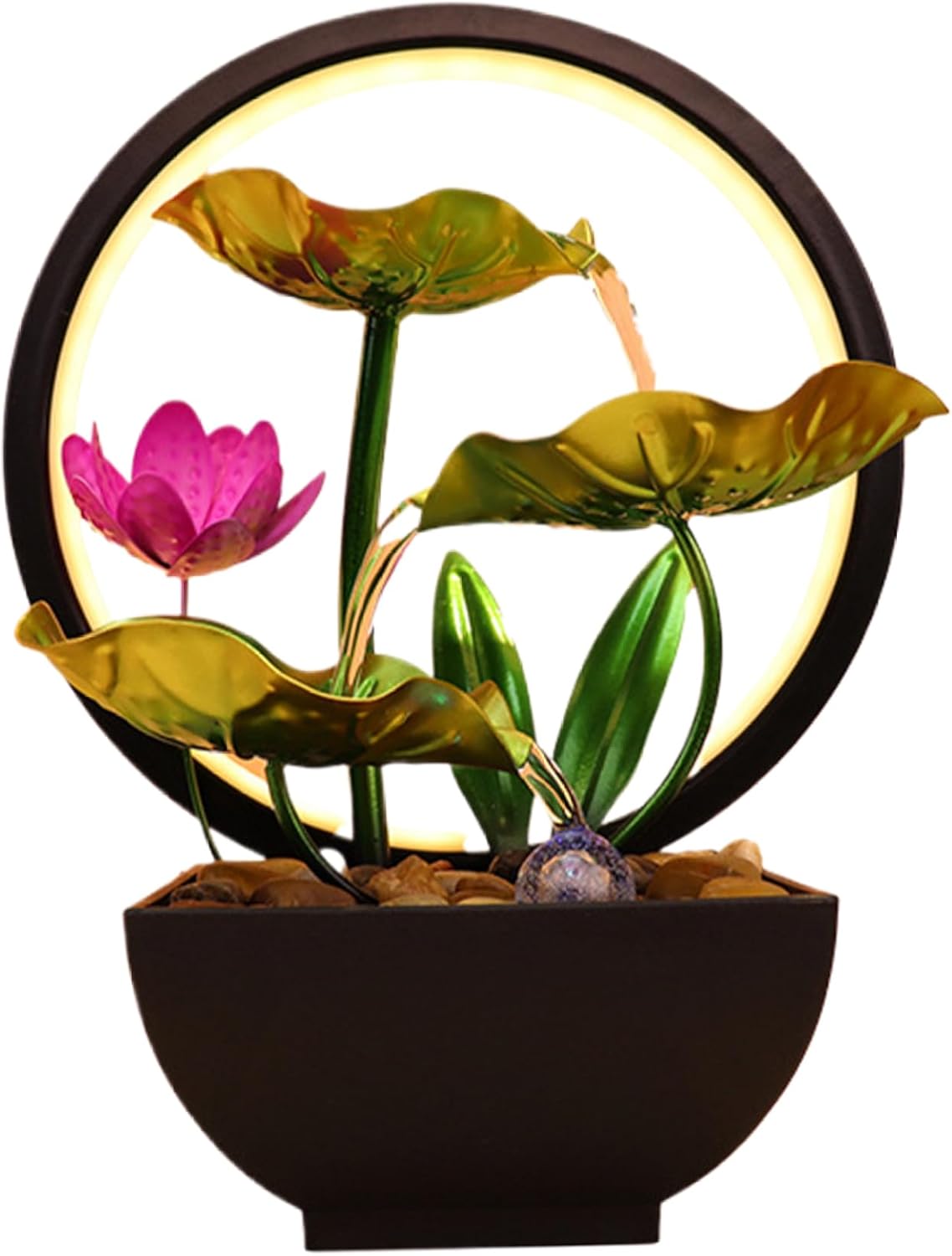 Compact Indoor Waterfall Fountain with LED Lights and USB Power