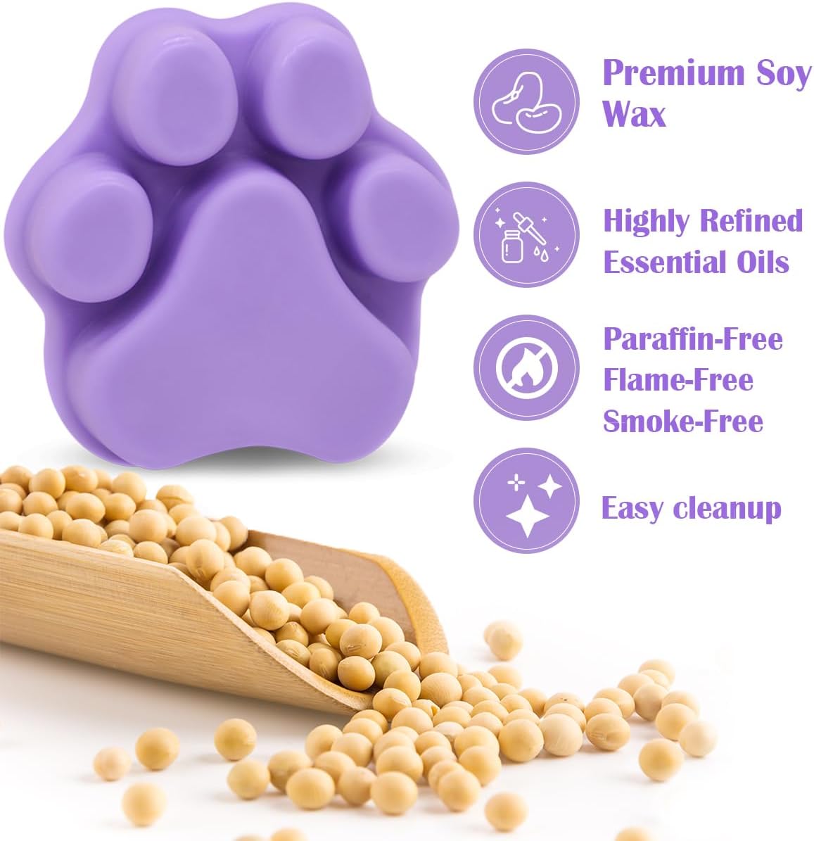 Calm Life Scented Wax Melts 4 Pack Natural Soy Candles Cat Paw Shape