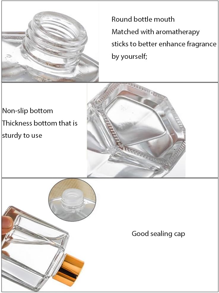 2PCS 50ml Glass Hexagonal Diffuser Jar with Gold Cap