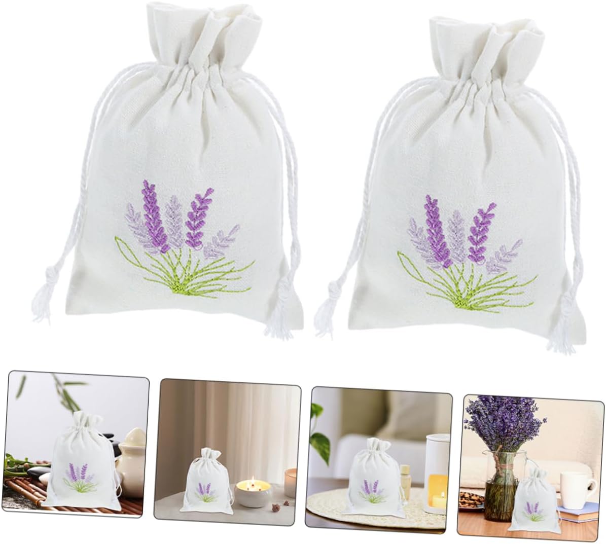 Zerodeko 4pc Lavender Sachet Bags Drawstring Pouches for Clothes