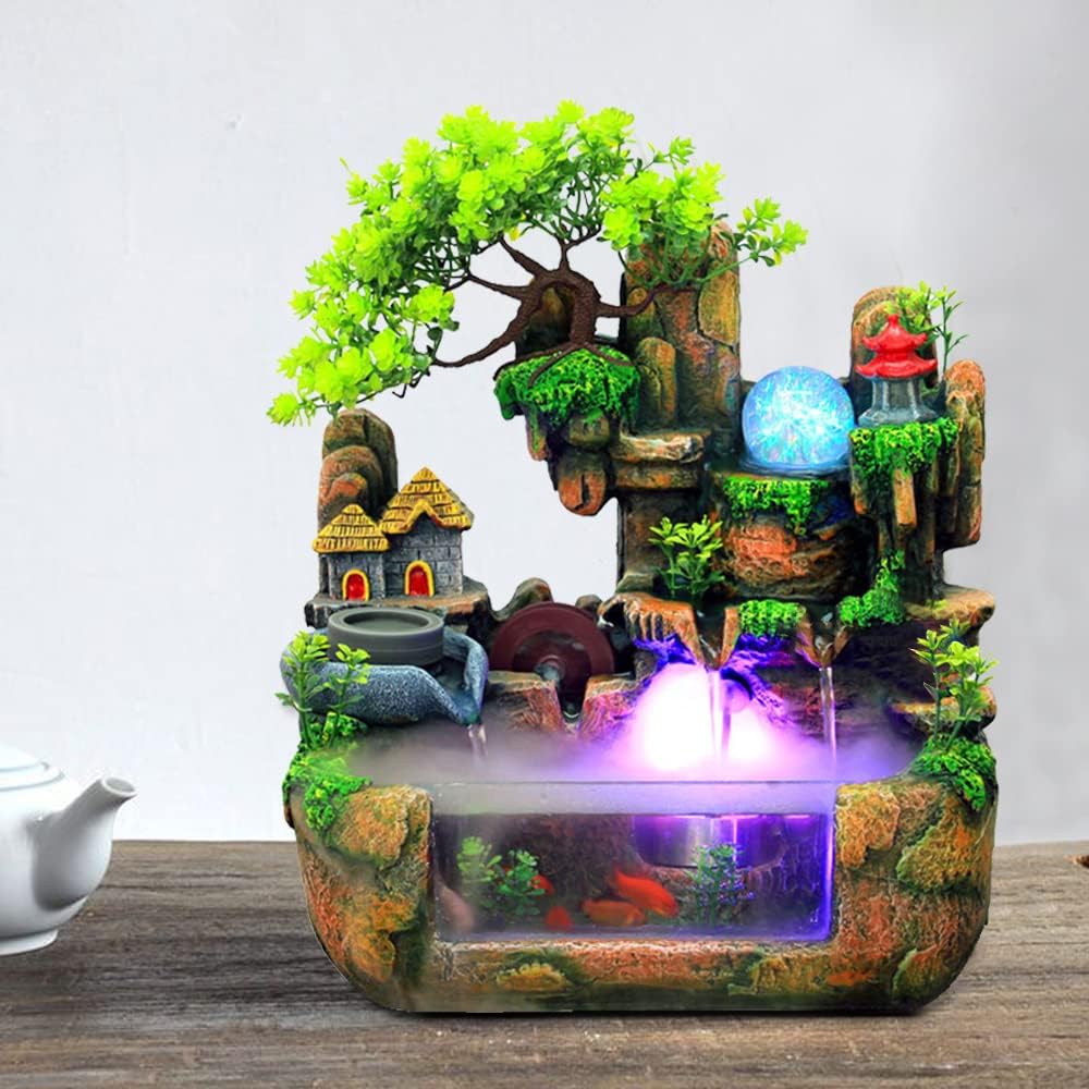 LED Lamp Water Fountain with Atomizer for Home Decor