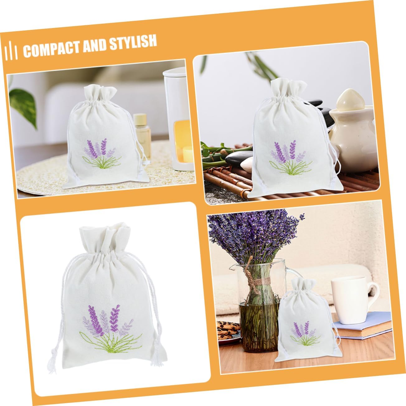 VALICLUD 4Pcs Embroidered Lavender Drawstring Pouches