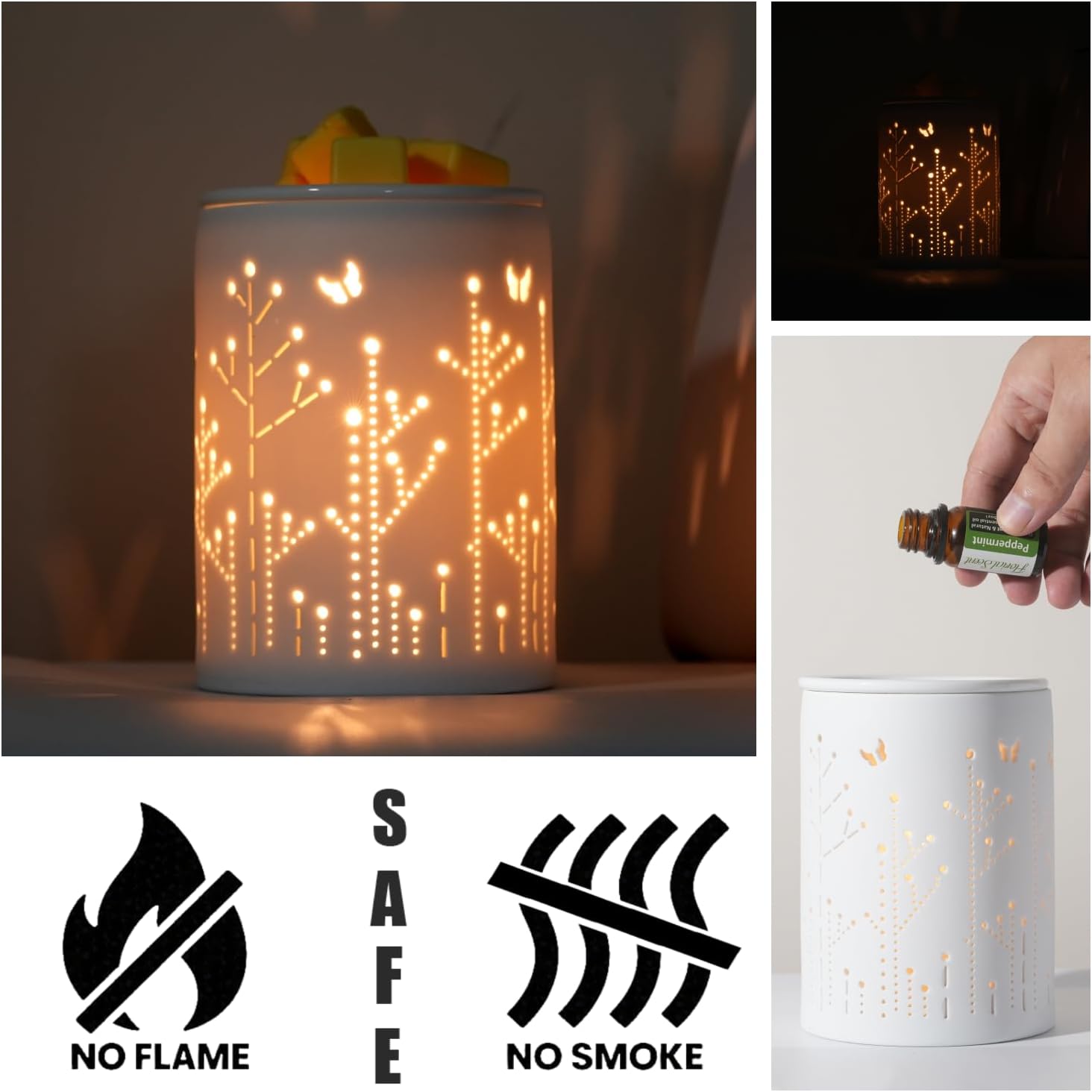 White Ceramic Electric Wax Melter with LED Light