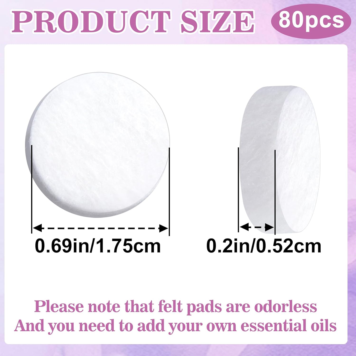 80pcs Unscented Aromatherapy Felt Pads for Car Diffuser - White