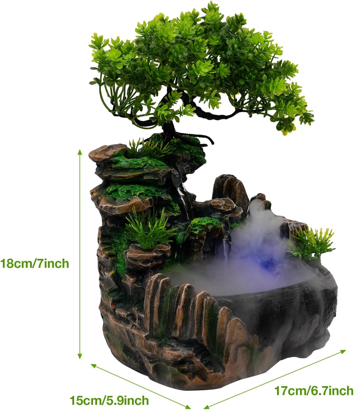 NAIXING Tabletop Water Fountain with LED Light and Mist Maker