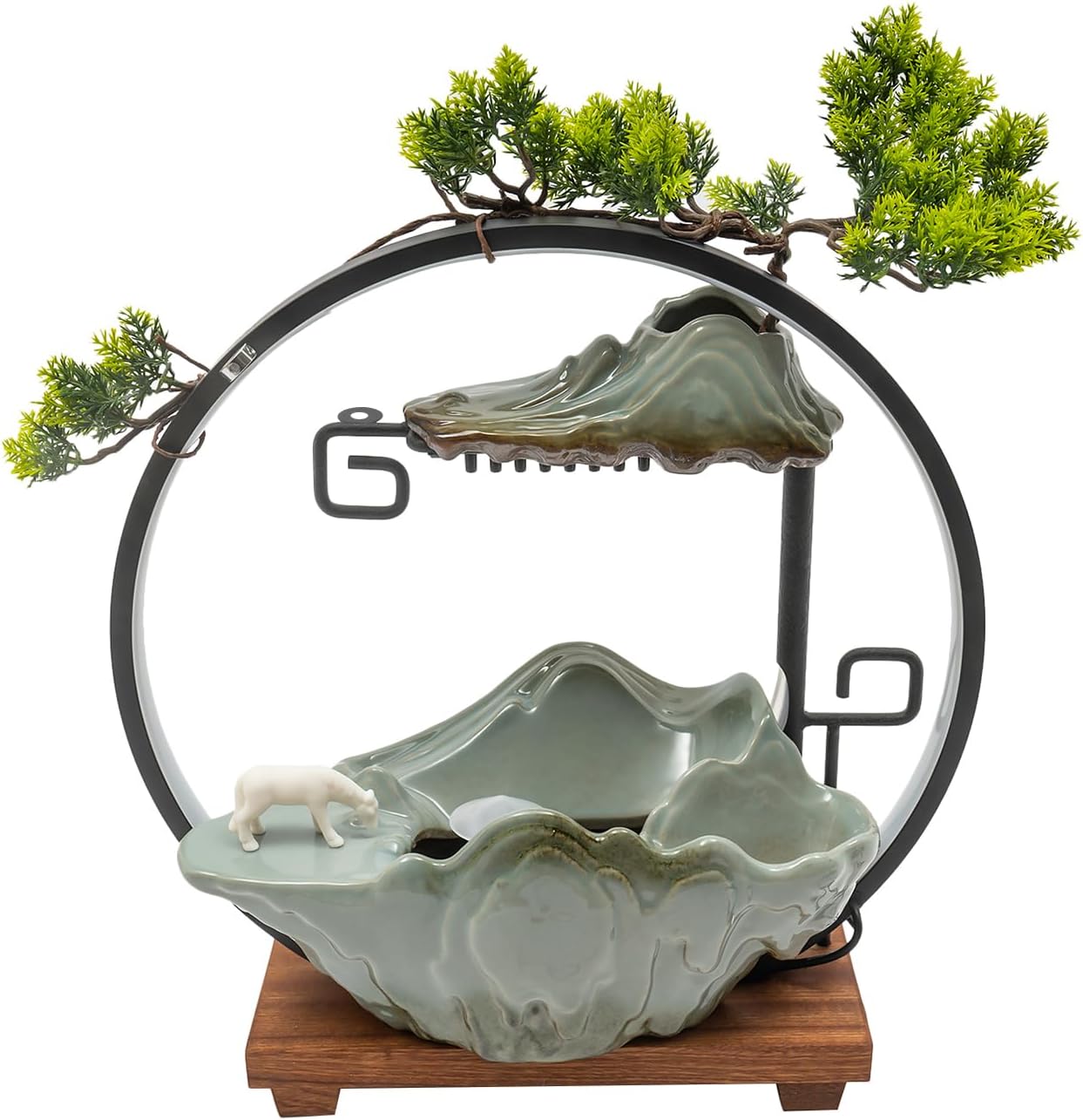 Stylish Tabletop Fountain with LED Light and Horse Statue