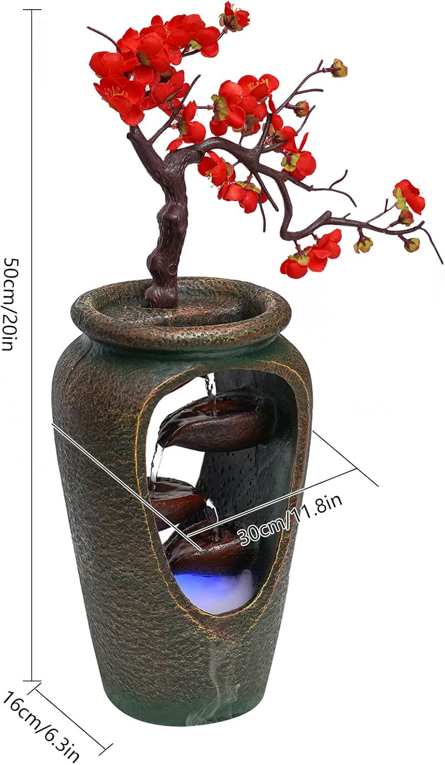 Indoor Desktop Fountain with LED Light and Plum Blossoms