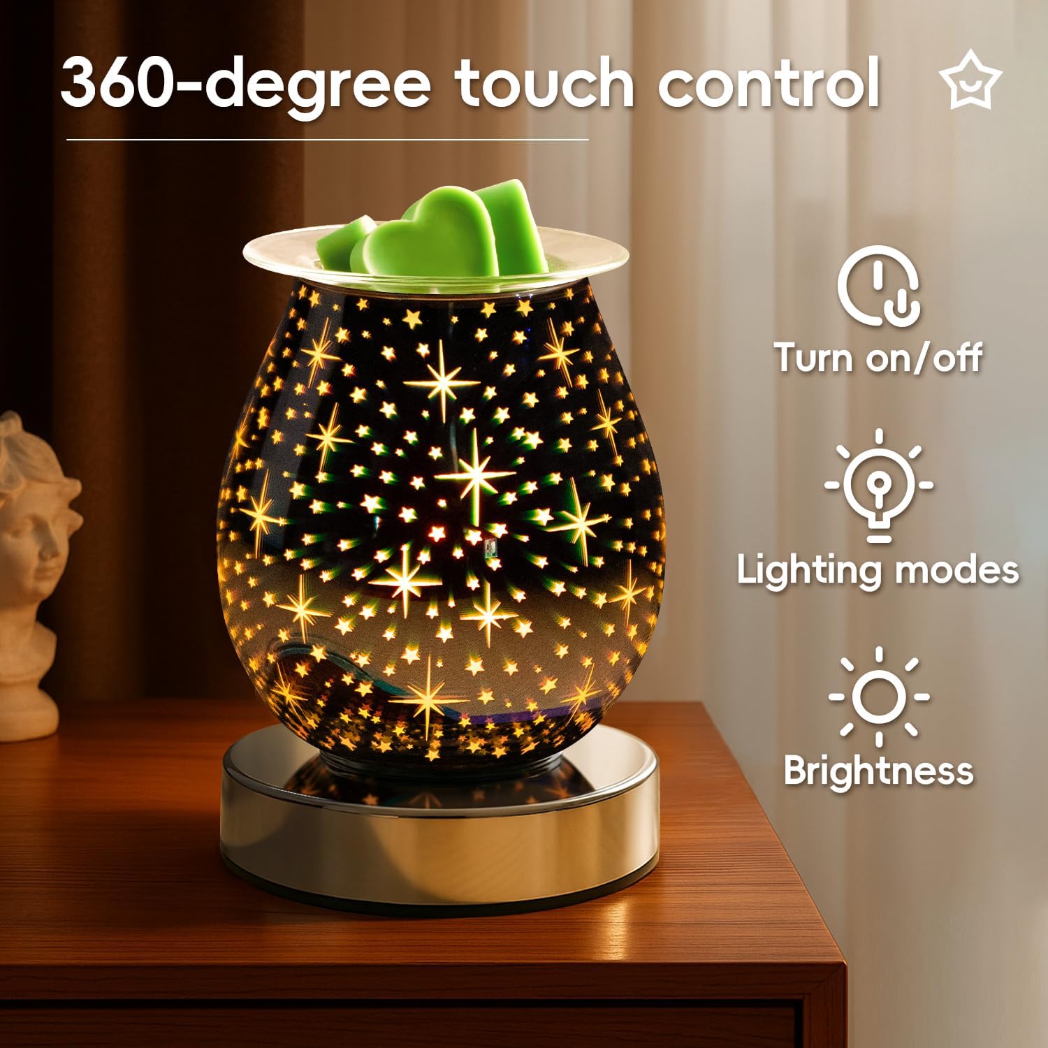 3D Glass Touch Electric Wax Warmer with Dimmable Light