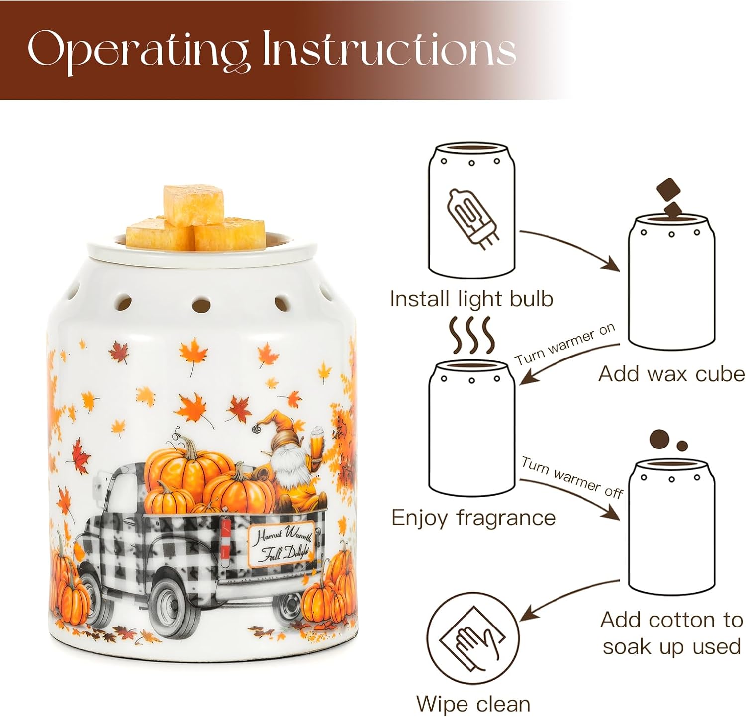 Candeldo Fall Wax Melt Warmer with 2 Light Bulbs