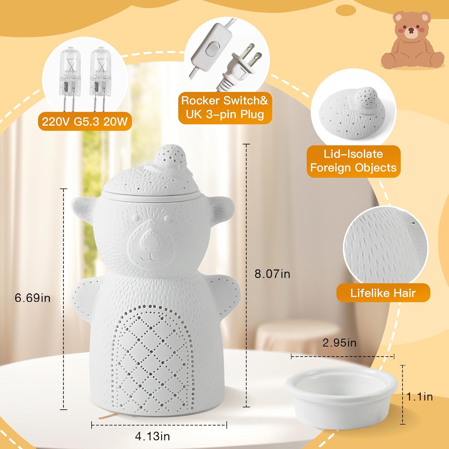Cute Ceramic Wax Warmer with Night Light and Adjustable Fragrance
